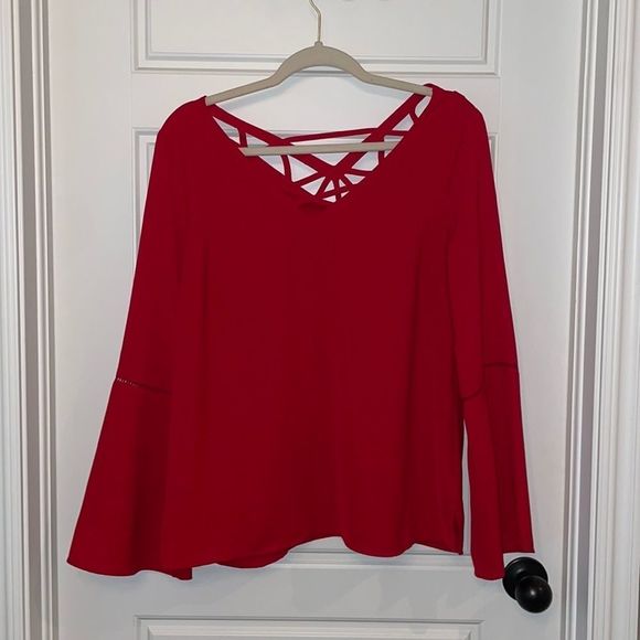 Red Geo Cut-Out Blouse - Picture 1 of 3
